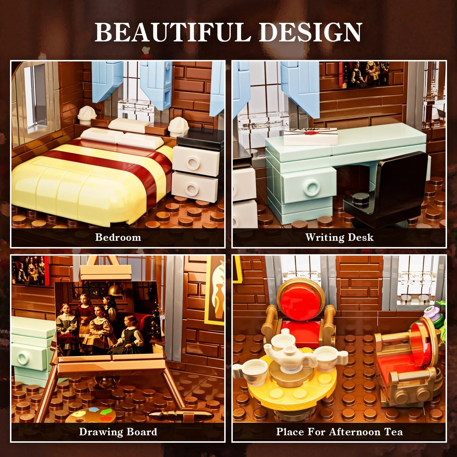 Orchard House Little Women Winter Village building block set, 1445 pieces